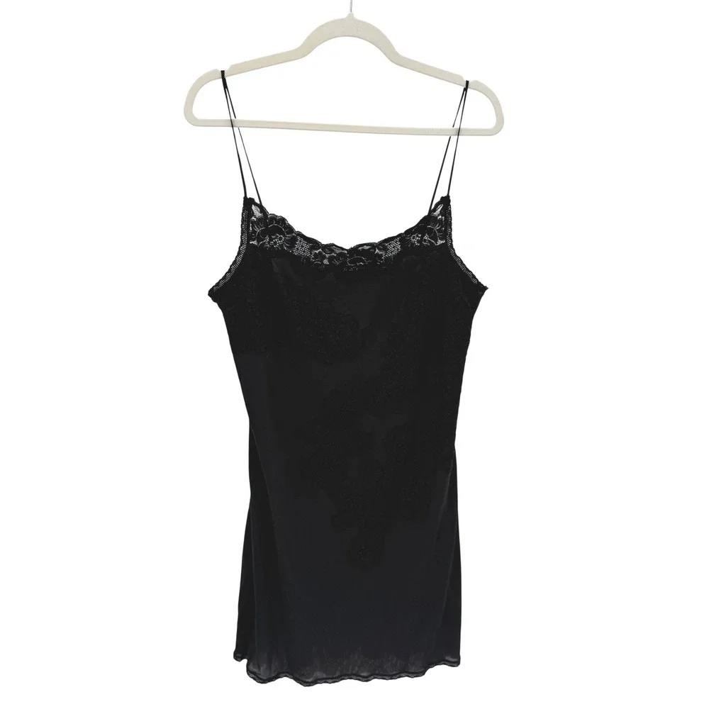 Soma‎ Black Floral Lace Chemise Nightgown Spaghetti Strap Slip Dress XL